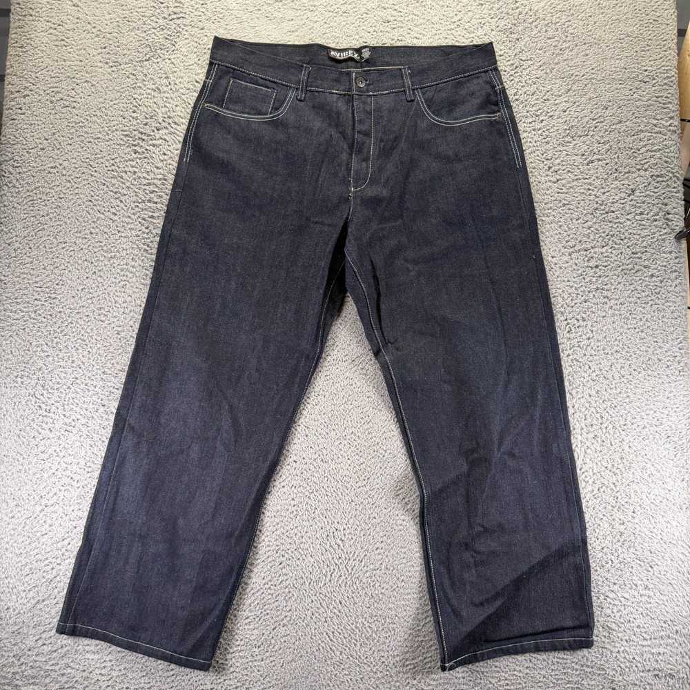 Vintage Avirex Jeans Men's 42x31 Blue Cotton Denim Straight Leg Workwear Baggy